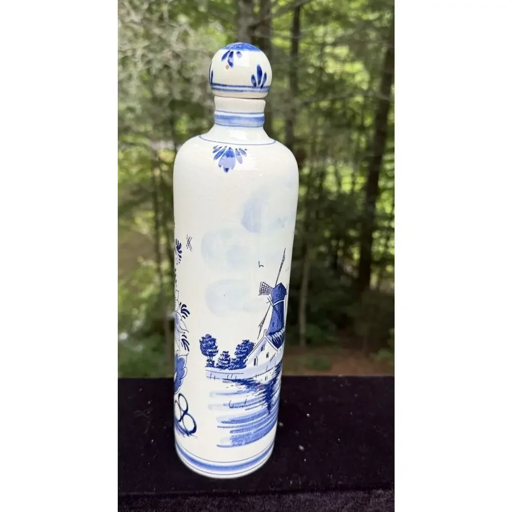 Blue Delft Holland BOLS Dutch Apricot Empty Brandy Liquor Decanter Bottle
